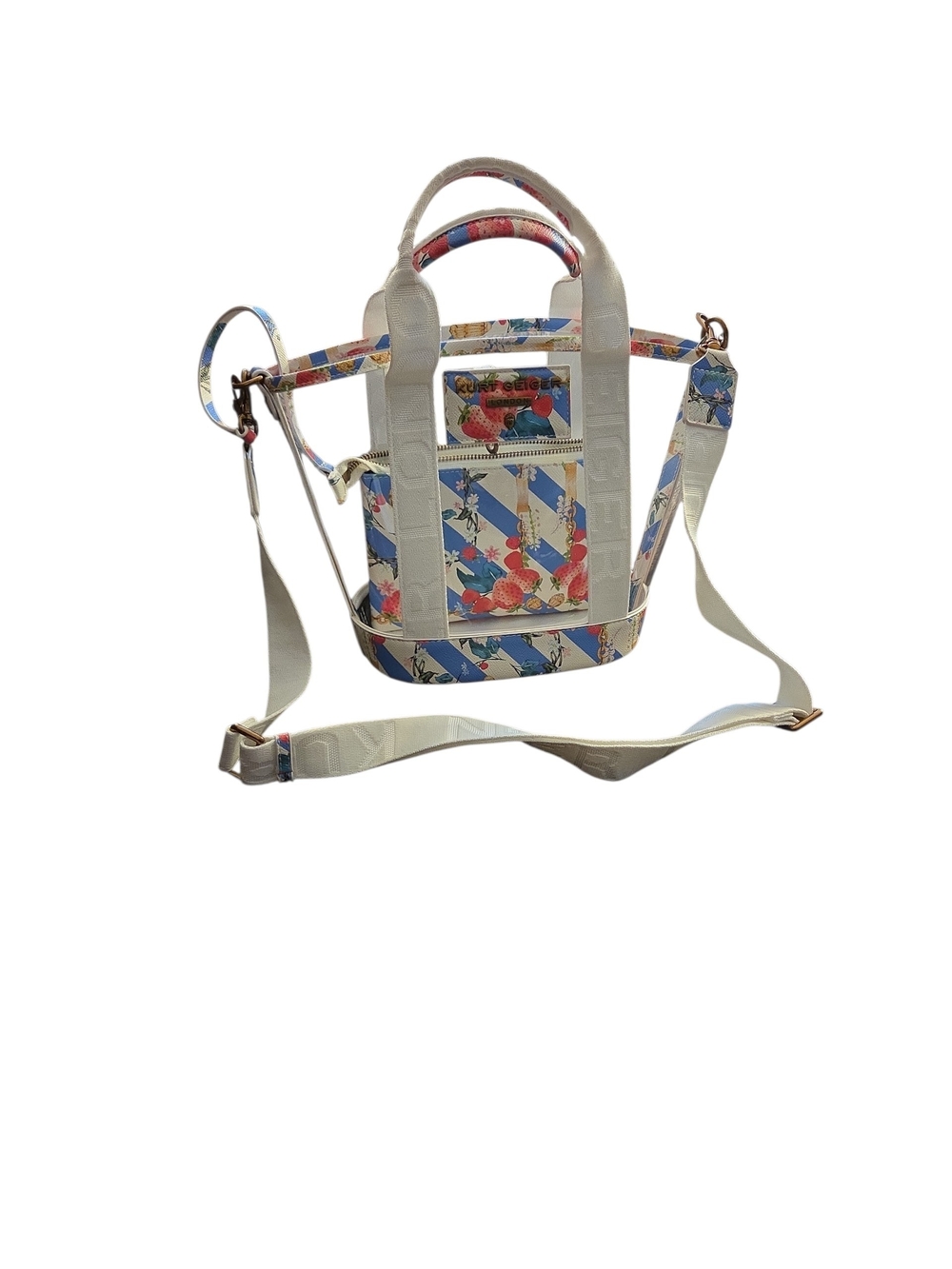 Kurt Geiger Clear Floral And Strawberry Crossbody Tote Bag with Blue Accents - Picture 3 of 7